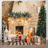 Aperturee - Aperturee Christmas Warm Fireplace Fabric Photo Booth Backdrop